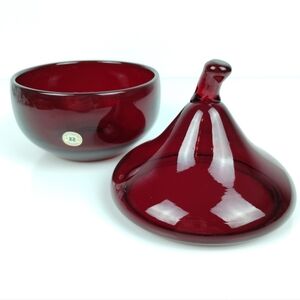 Reijmyre Sweden Art Glass Lidded Candy Dish Bowl Ruby Amethyst Glass Vintage